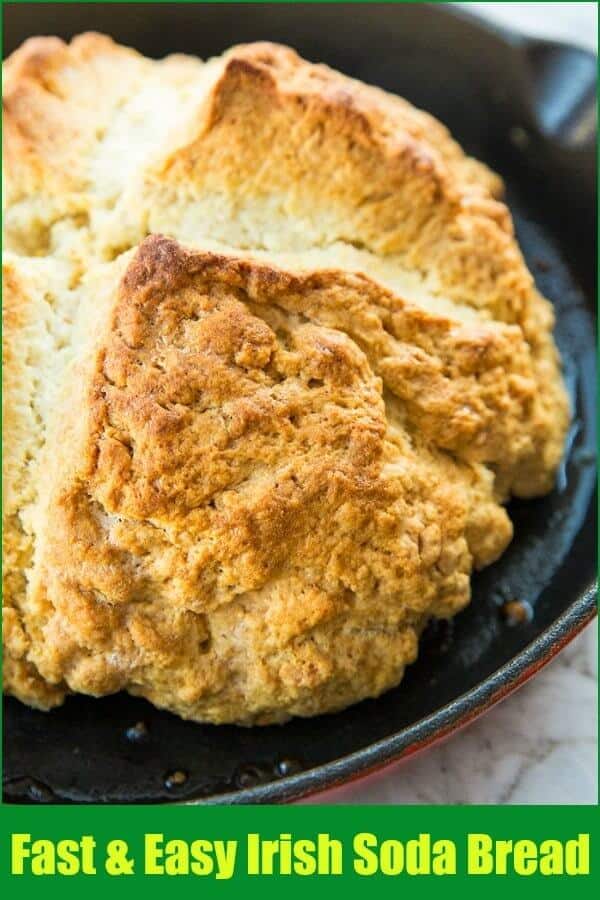 This Fast and Easy Irish Soda Bread shouldn't be saved for Saint Patrick's Day only, it should be enjoyed year round! Irish Soda bread doesn't use any yeast but instead uses buttermilk and baking soda for it's lift. #irish #stpatricks #sodabread #quickbread #bread #noyeast #baking #recipe #stpaddys