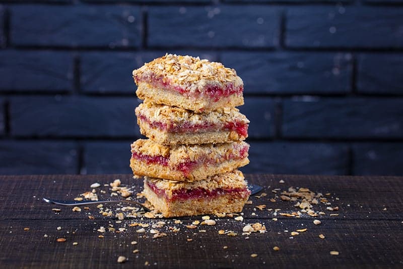 stack of soft and chewy cranberry oatmeal bar cookies