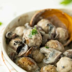 Close up Meatballs with Homemade Mushroom Sauce