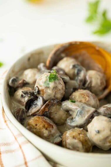 Close up Meatballs with Homemade Mushroom Sauce