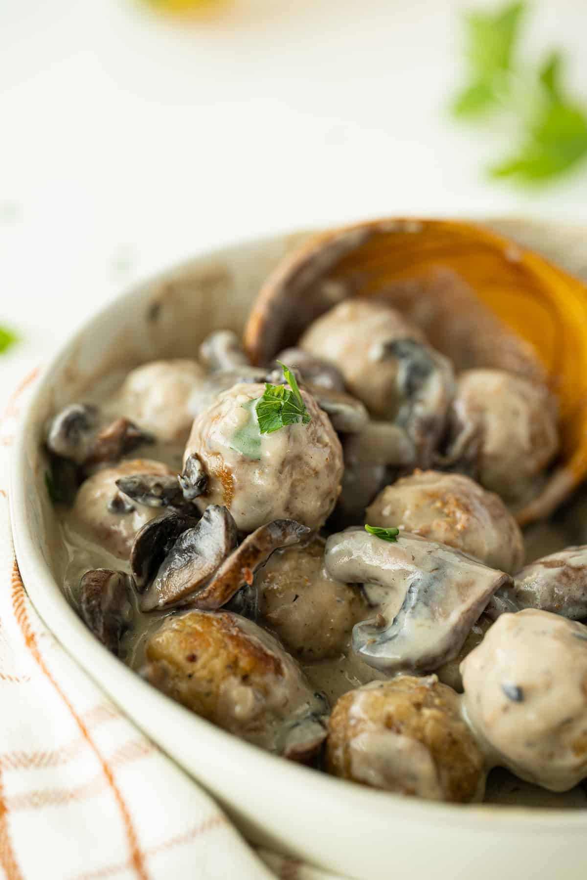 Close up Meatballs with Homemade Mushroom Sauce