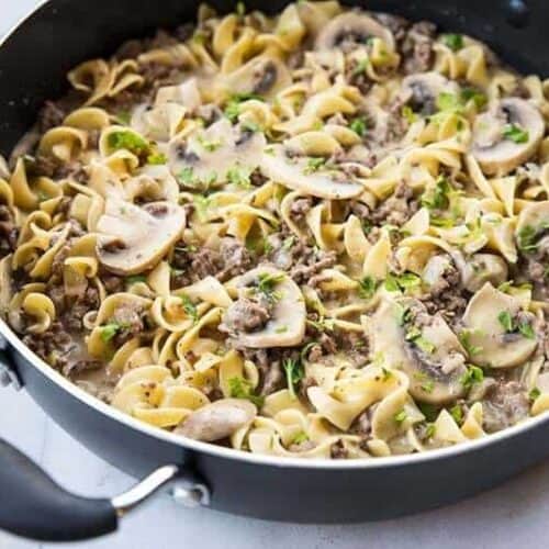One Pot Rich & Creamy Ground Beef Stroganoff & Noodles - The Kitchen Magpie