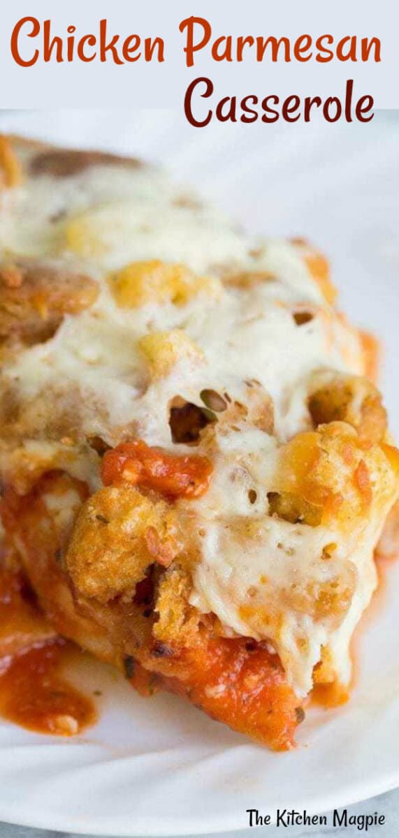 Chicken Parmesan Casserole! Easy, delicious and perfect for those busy weekdays! You can double this perfectly! #chicken #casserole #Parmesan