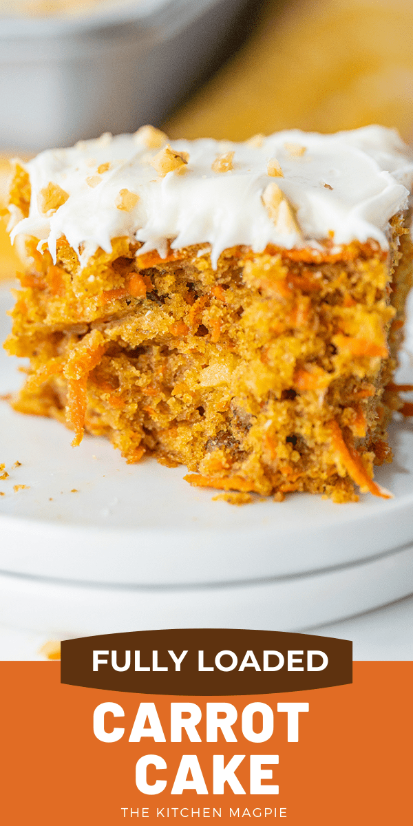 How to Make the BEST carrot cake! This carrot cake is fully loaded with everything delicious about a carrot cake- pineapple, raisins and more! #cake #dessert #carrotcake