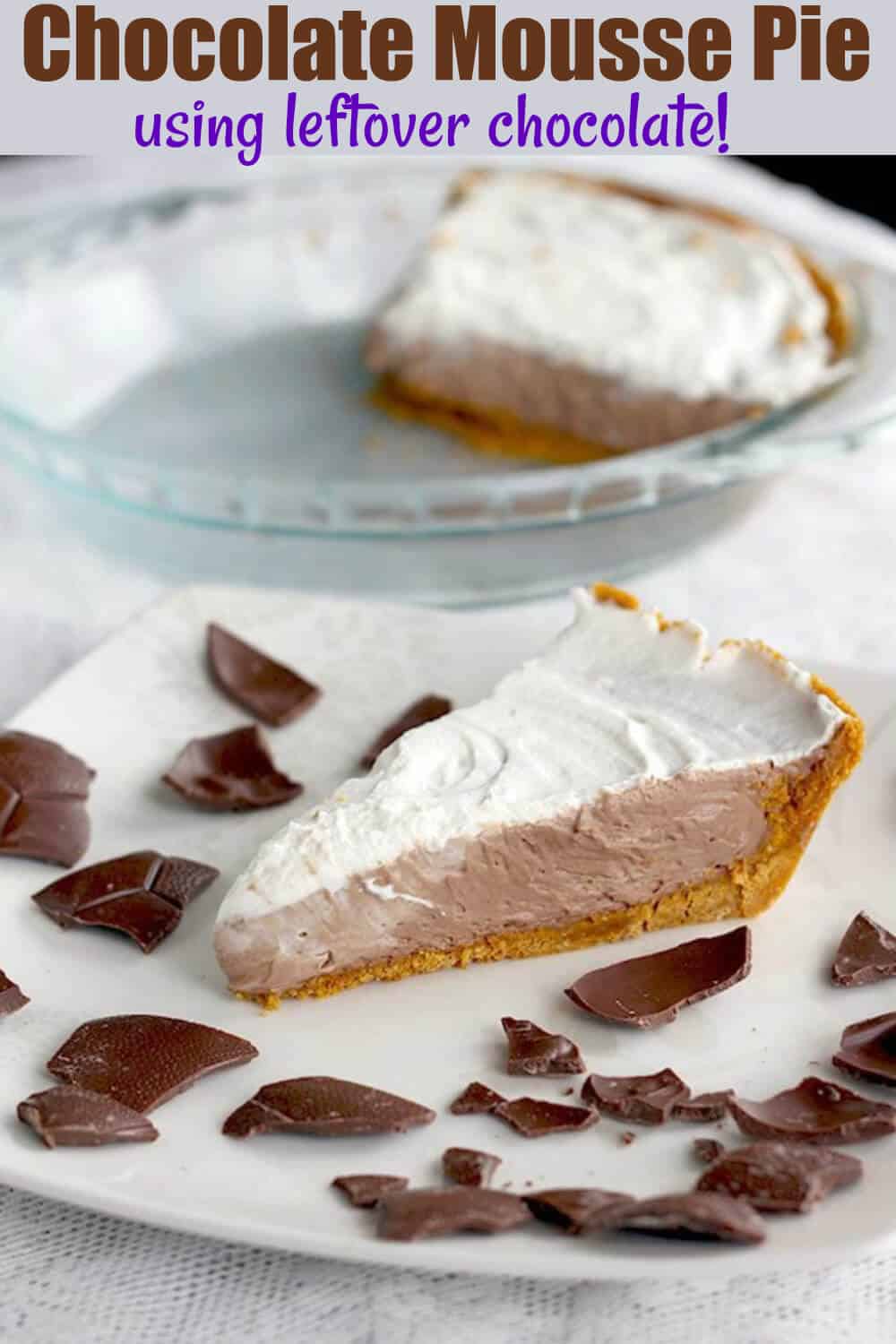 Have any holiday chocolate that you need to use up? Make a delicious chocolate mousse pie with it! #easter #pie #chocolate 