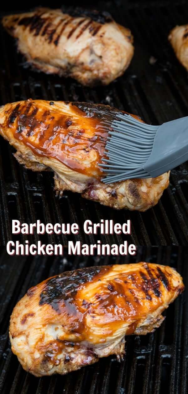 This Barbecue Grilled Chicken Marinade is fast, easy and delicious! It uses bottled BBQ sauce to start out the marinade, then you add in extra spices & herbs for the best chicken marinade ever! #chicken #BBQ #marinade #recipe #grilling #barbecue #charcoal #chickenbreast