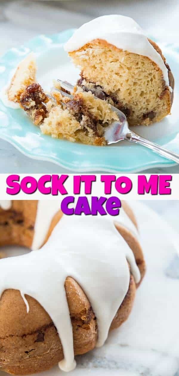 Sock it to me cake, a great 1970's classic cake that was a big hit with our Moms. It's so easy and delicious, it's time to start making it again! #cake #dessert #cakemix #sweet #icing #frosting #pecans #recipe #retro #vintage#cinnamon 