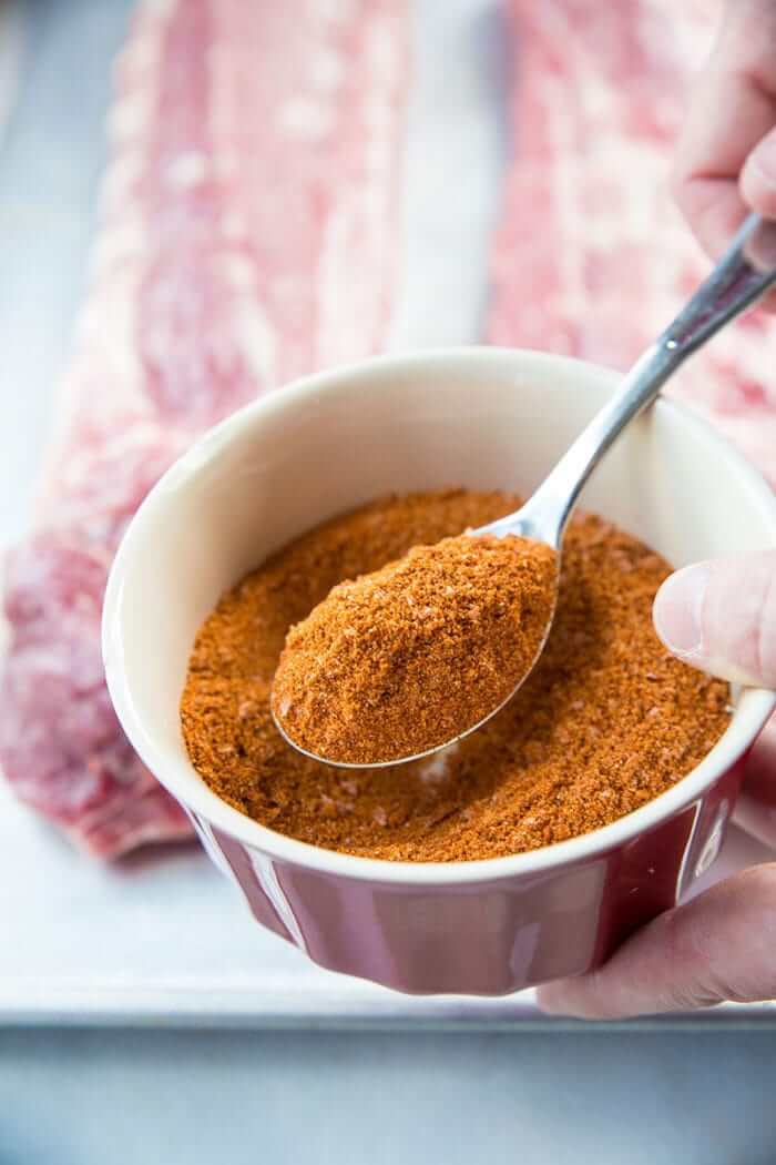 A spoon of Sweet & Smoky Dry Rub for Ribs