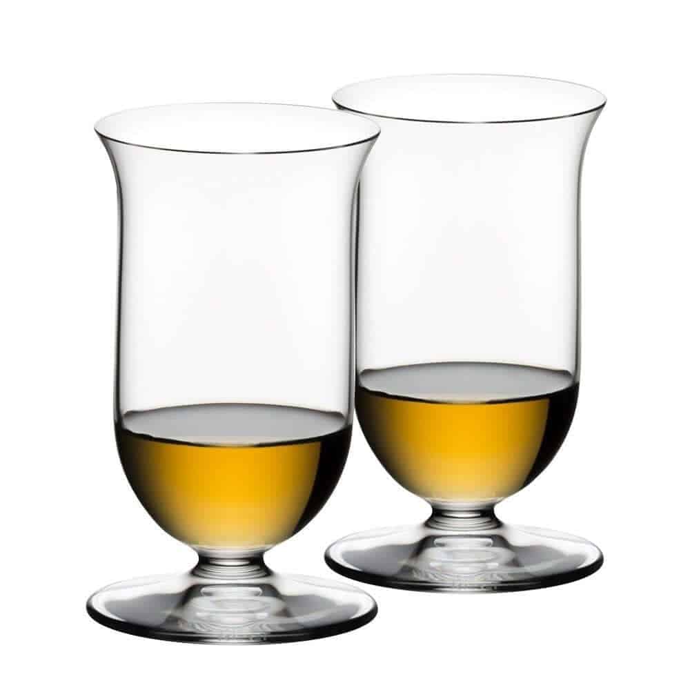 Two Riedel scotch glass on white background