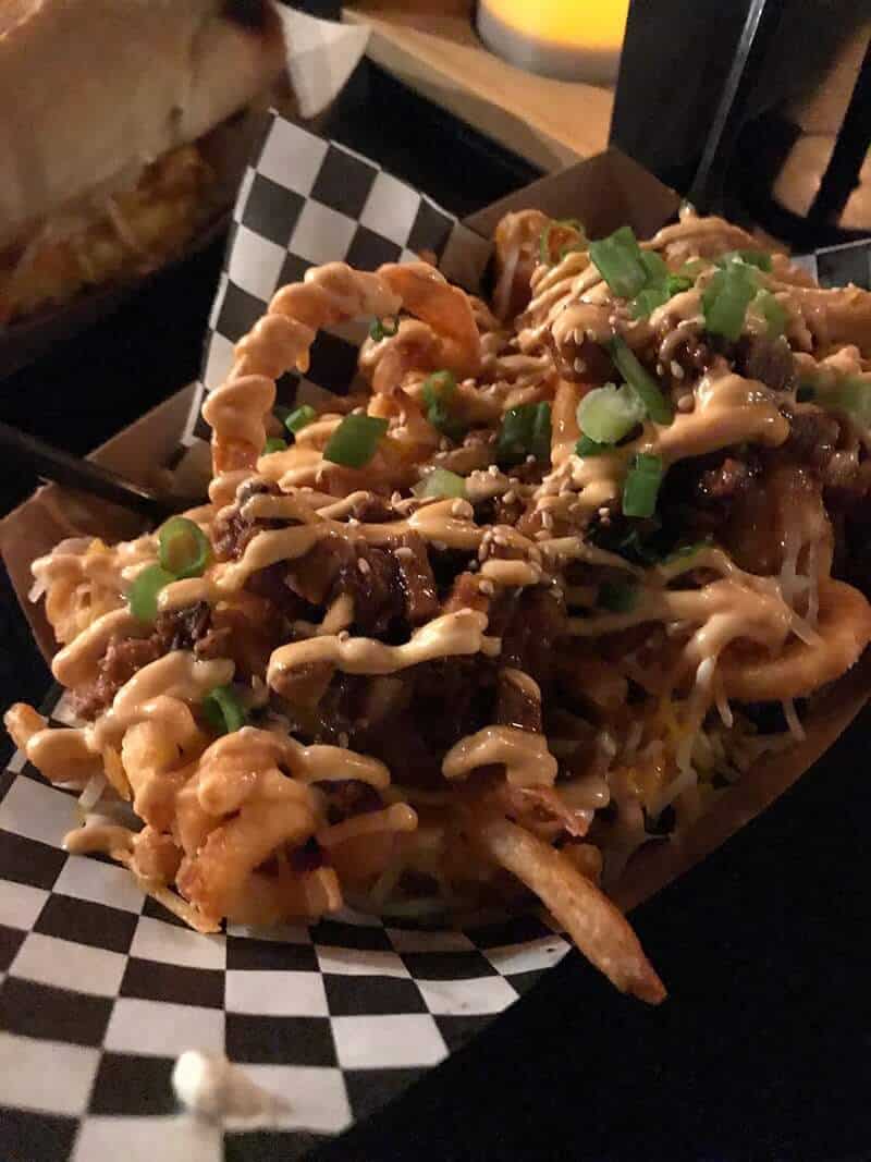 Brisket Curly Fries topped with chopped green onions