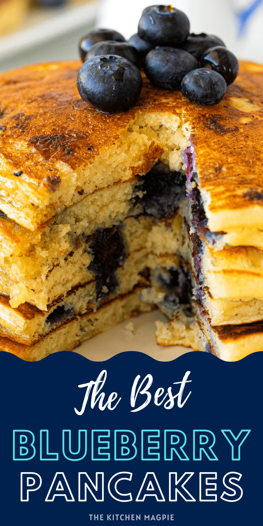 Decadently rich, fluffy homemade blueberry pancakes with a secret ingredient are a perfect start to your weekend morning.