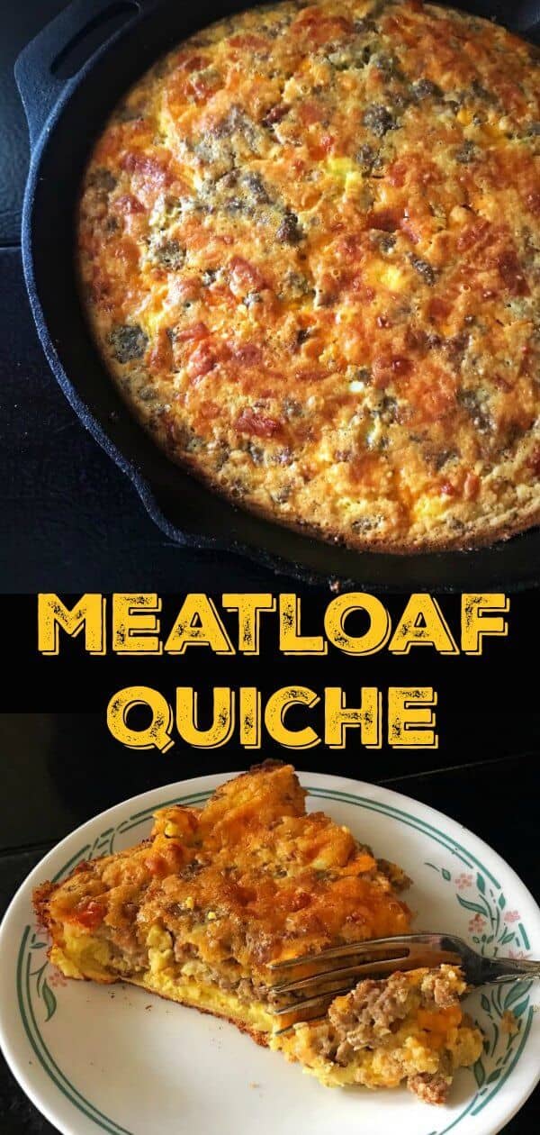 This Leftover Meatloaf Quiche Recipe uses up leftover meatloaf and makes a fabulous meaty breakfast the next day! #meatloaf #groundbeef #groundturkey #eggs #breakfast #brunch #quiche #milk #dinner #recipe #supper #skillet 