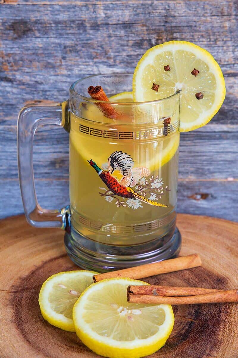 Hot Toddy, Garnished with slices of lemon and cinnamon sticks Ready to Drink