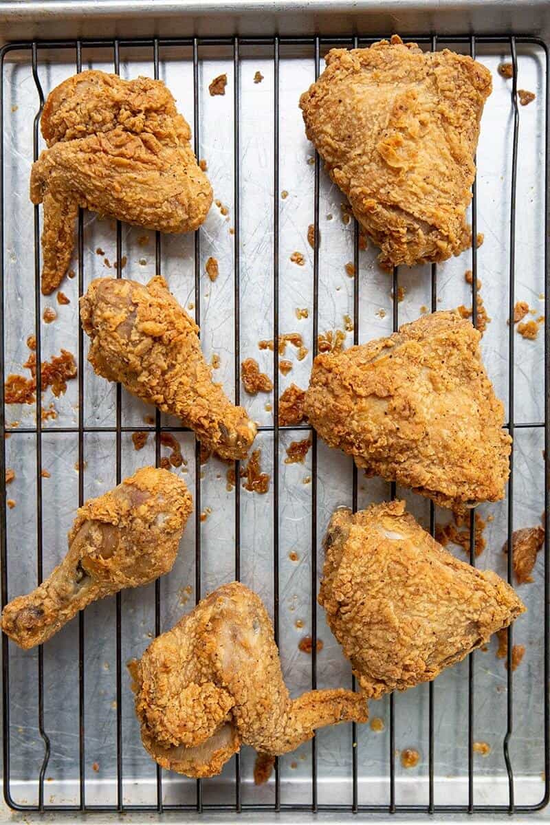 Reheat Crispy Fried Chicken in black wire baking rack