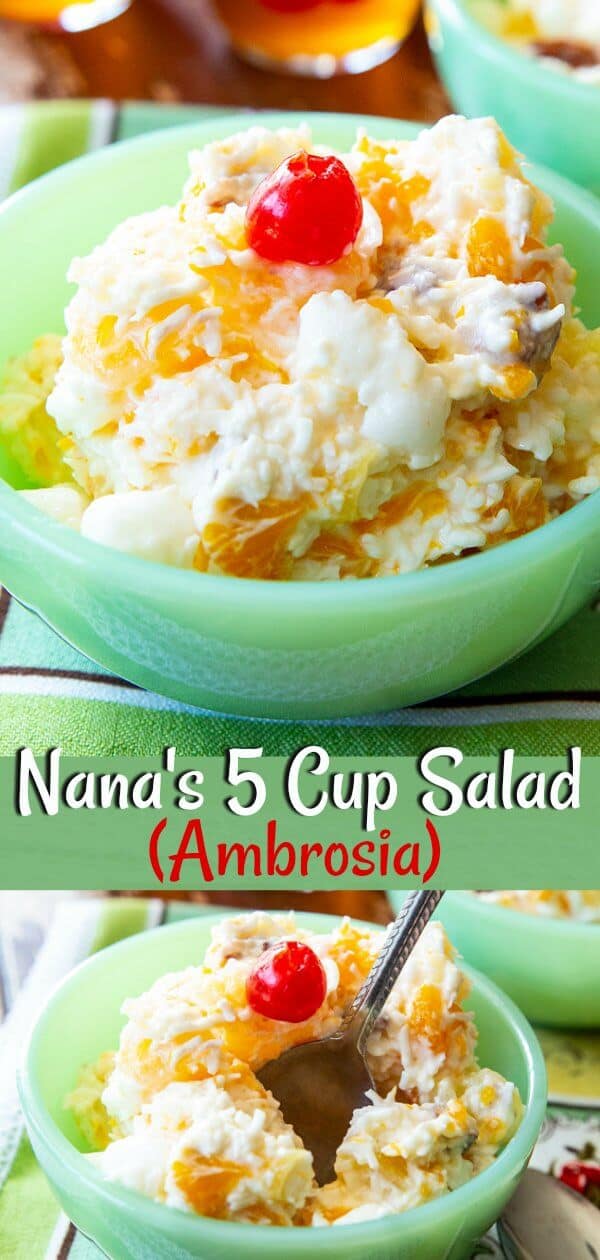 This is the original, classic Ambrosia Salad recipe, which is also known as 5 cup salad. This is the ambrosia salad version with sour cream. #ambrosia #dessert #coconut #pineapple #sourcream #dessertsalad #treat #christmas #thanksgiving #holidays #dinner #supper #mandarin #oranges