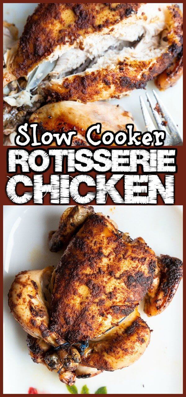 How To Make Perfect Rotisserie Chicken in Your Crockpot! This slow cooker chicken recipe is the best way to cook chicken that the whole family will love! #chicken #rotisserie #slowcooker #crockpot #familyfood #food #recipe #howto 