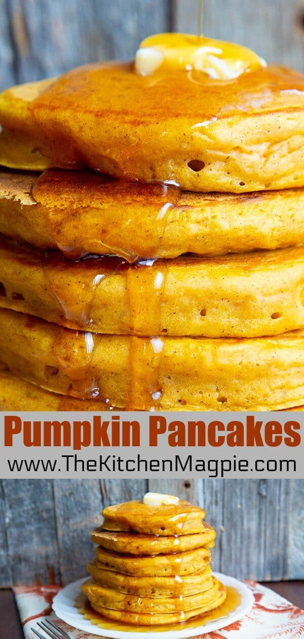 These pumpkin pancakes were dubbed "stupid good" and the name stuck. These are really the best pumpkin pancakes! #pancakes #buttermilkpancakes #pumpkin #cinnamon #pumpkinspice #pancake #pumpkinpancakes