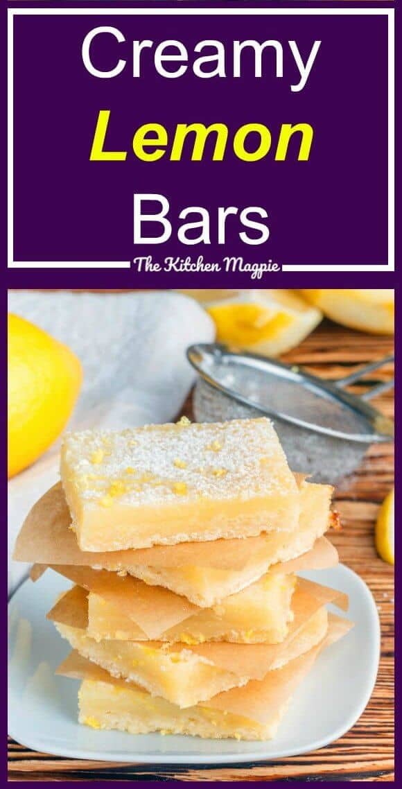 Luscious, creamy lemon bars with a shortbread type base. Are you sold yet? These are perfect for any time of the year - light, lemony and delish! #lemon #lemonsquares #desserts 
