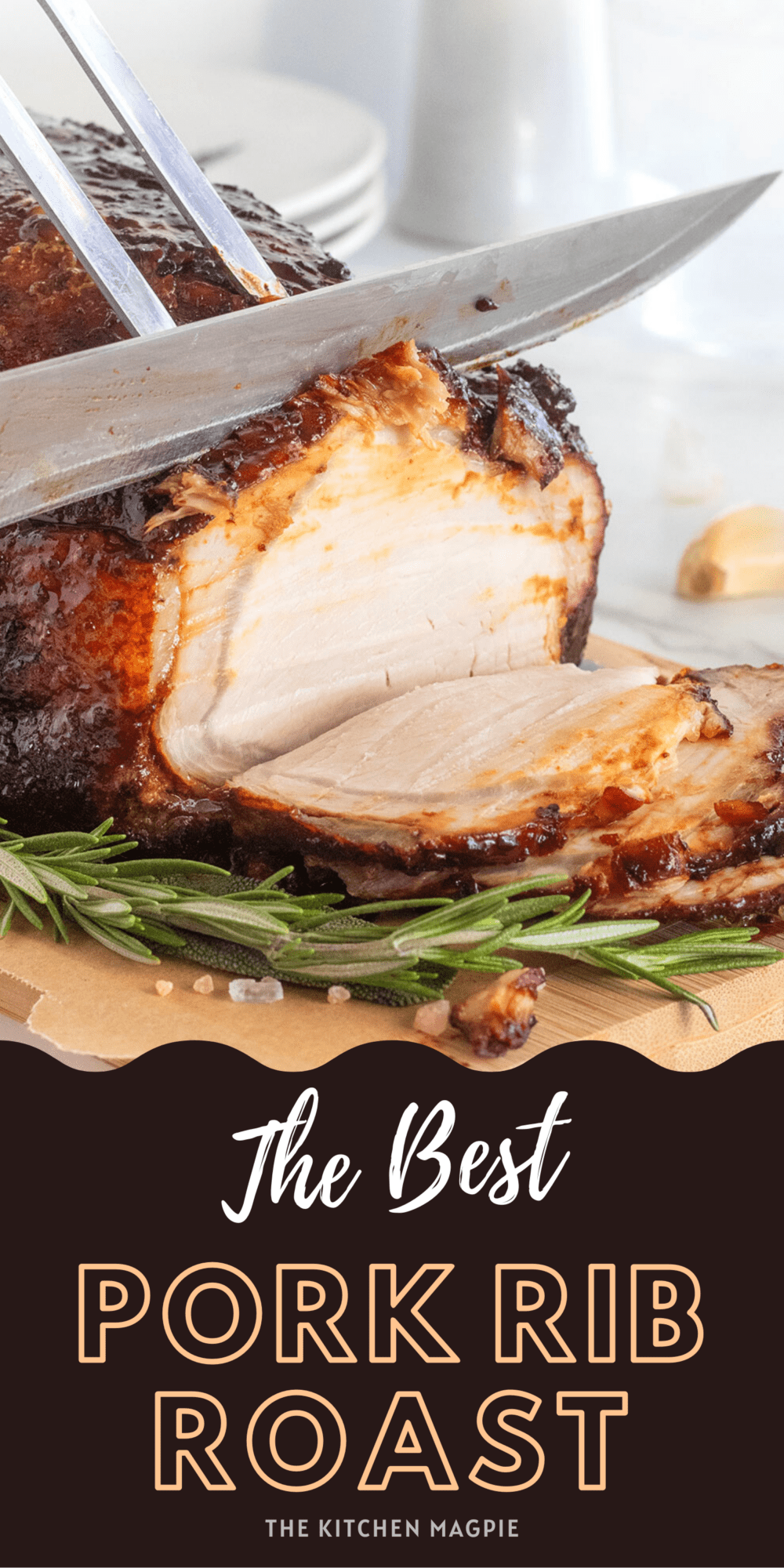 Pork rib roast is cooked to tender perfection and glazed with a sweet and spice glaze. Perfect for Sunday dinner!