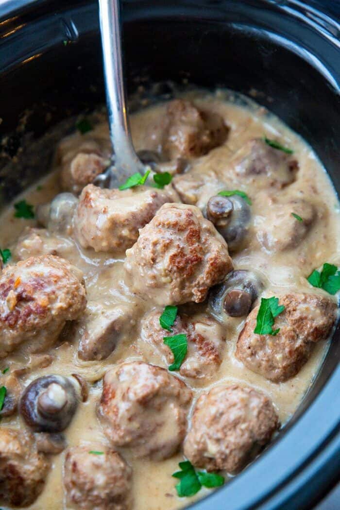 Crock Pot Meatballs with Creamy Mushroom Gravy The Kitchen Magpie