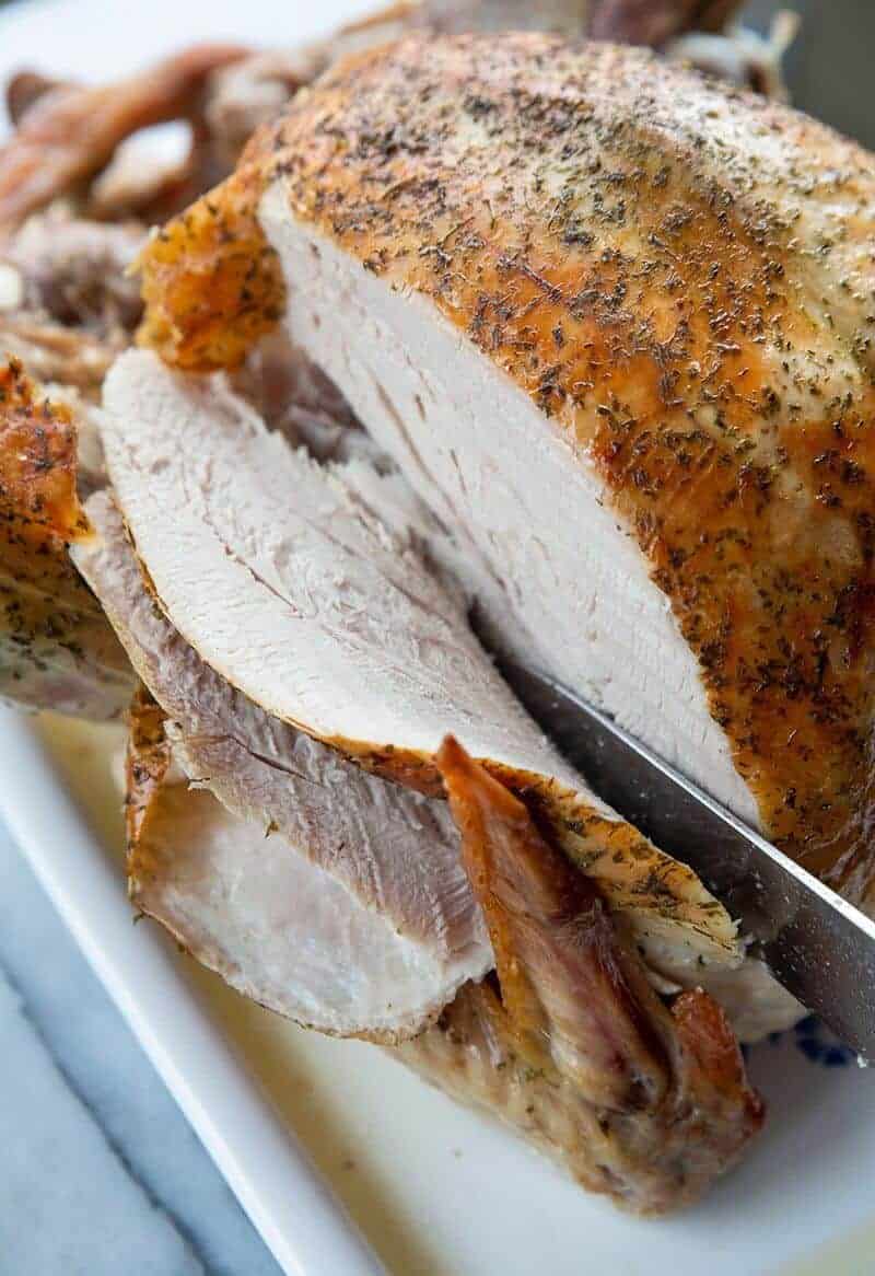 Roast Turkey Breast Meat Being Sliced