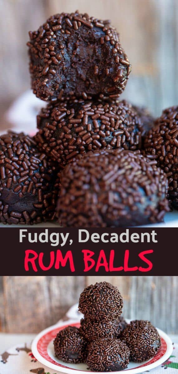 These rum balls are SO much better than the dried out ones that use nuts! These are so decadent they are like chocolate rum truffles! Nut free and chocolate cake based! #rumballs #christmas #chocolate 
