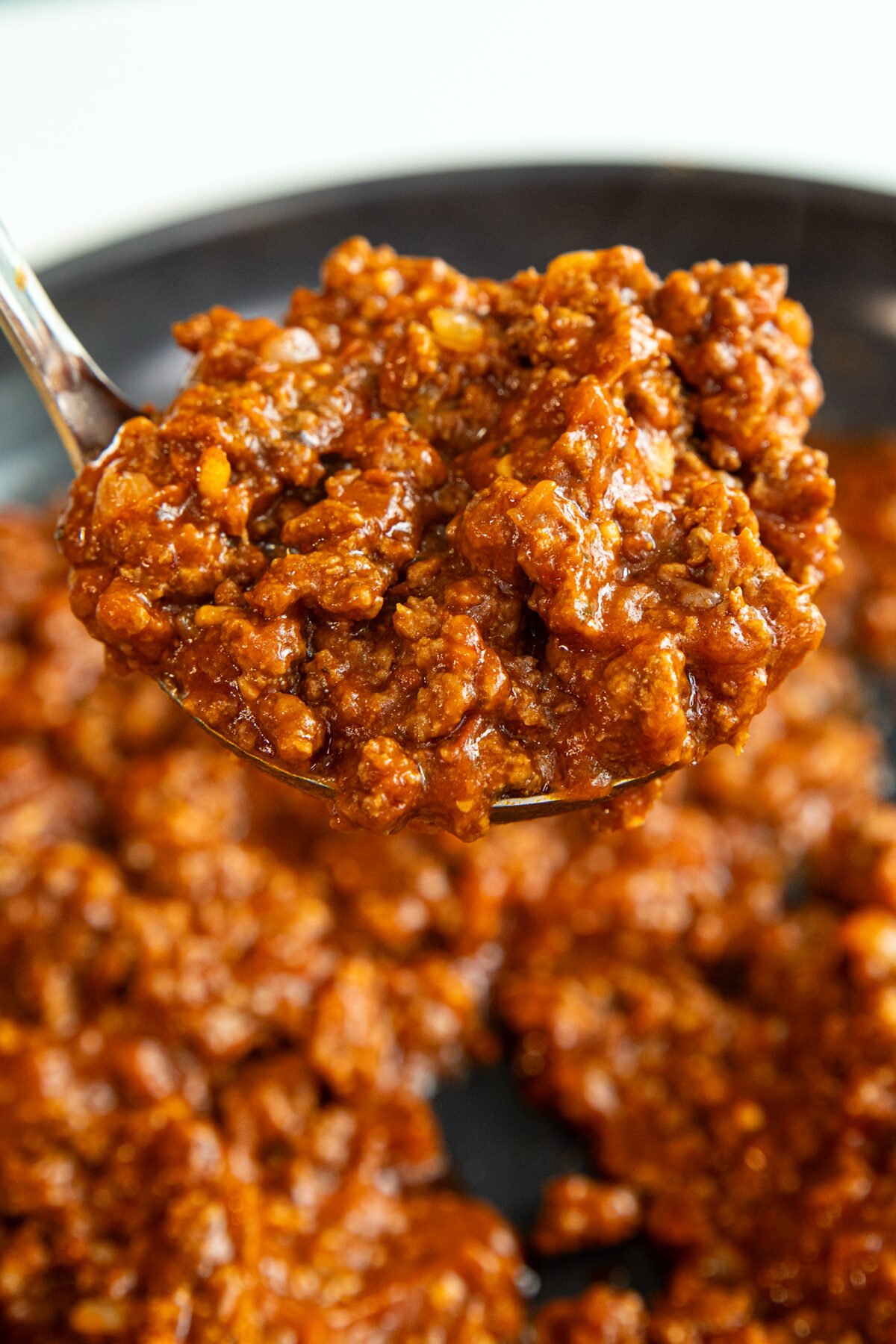 a ladle full of sloppy Joe mixture