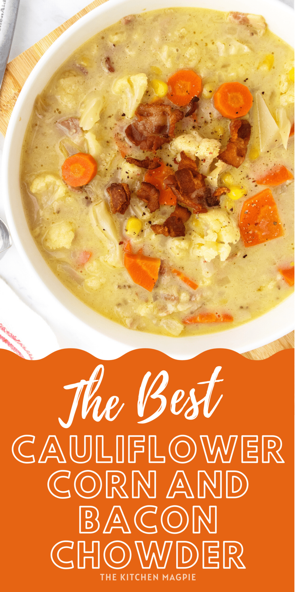 Amazing chowder that uses cauliflower instead of potatoes to create a creamy chowder that's not only better for you but absolutely delicious!