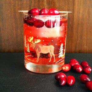 Cranberry Rum Ginger Ale in Festive Tumbler garnish with fresh Cranberries