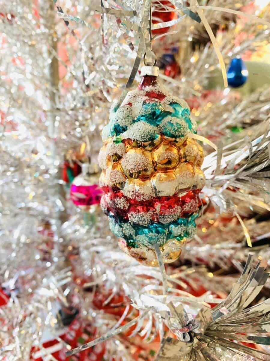 vintage coloured pine cone Christmas ornament