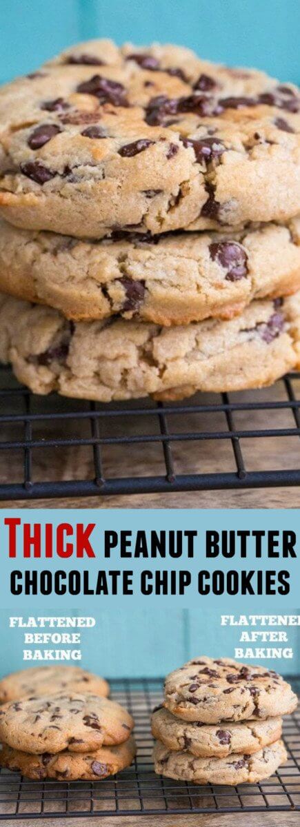 How to make decadent Thick & Chewy Peanut Butter Chocolate Chip Cookies with my method that makes perfect cookies every time! #peanutbuttercookies #chocolatechips