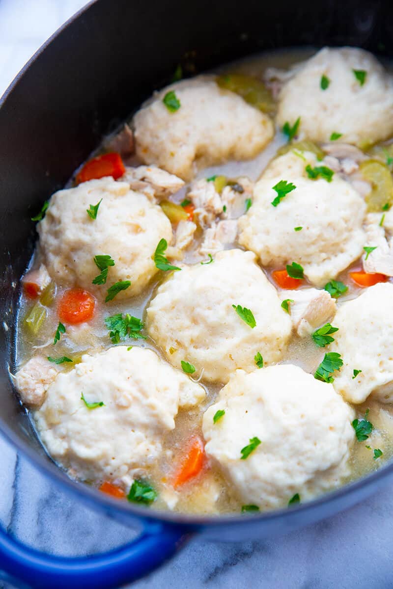 Homemade Dumplings in chicken mixture