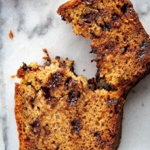 a slice of Chocolate Chip Banana Bread