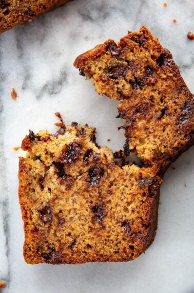 a slice of Chocolate Chip Banana Bread