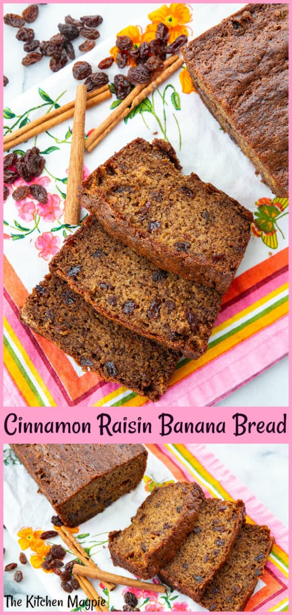 This cinnamon banana bread is loaded up with spices and raisins for the raisin lovers! This is a great way to change up your banana bread!