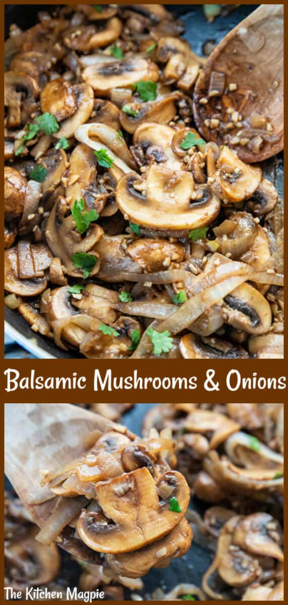 Are you a mushroom lover? Then try my Garlic Balsamic Sauteed Mushrooms & Onions for a new mushroom side dish! #mushrooms #balsamic #onions #sidedish