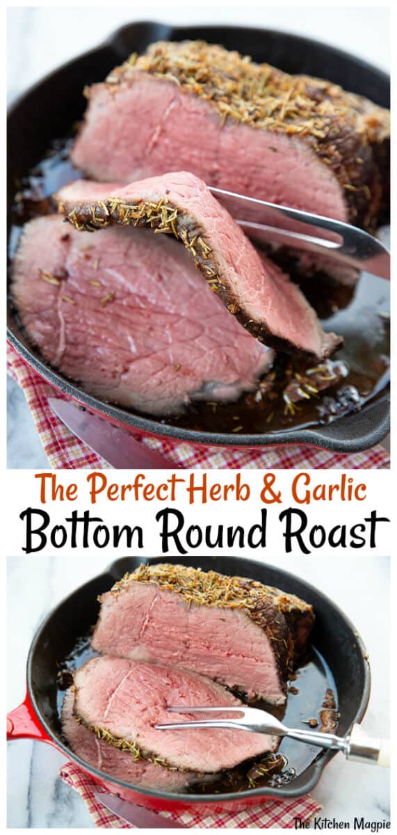 If you are looking for a quick and easy yet delicious bottom round roast recipe, you’ve come to the right place. This simple three ingredient recipe will leave your mouth watering. #beef #roast #garlic #butter 