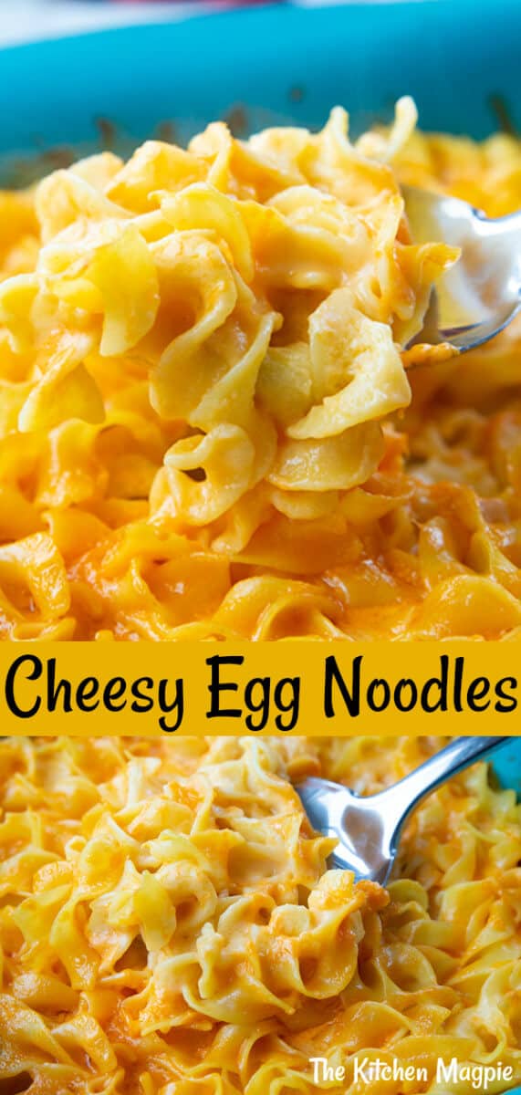 It doesn't get simpler or more delicious than these cheesy egg noodles! Bake egg noodles in a creamy cheese sauce for an easy dinner! #pasta #noodles #cheese