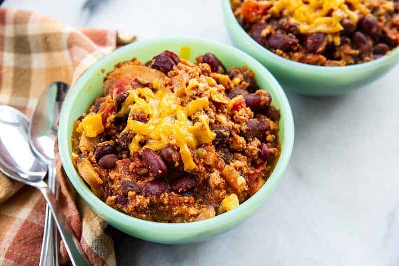 2 servings of Ground Turkey Chili in small bowls