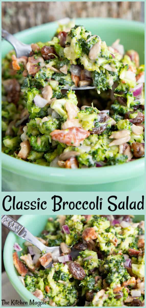 This bacon broccoli salad is a classic! The secret that makes this the best broccoli salad ever is to chop the ingredients very small, then let the salad sit overnight for max flavor! #broccoli #salad #bacon