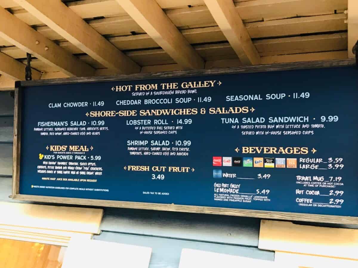 menu board of The Harbour Galley at Disneyland