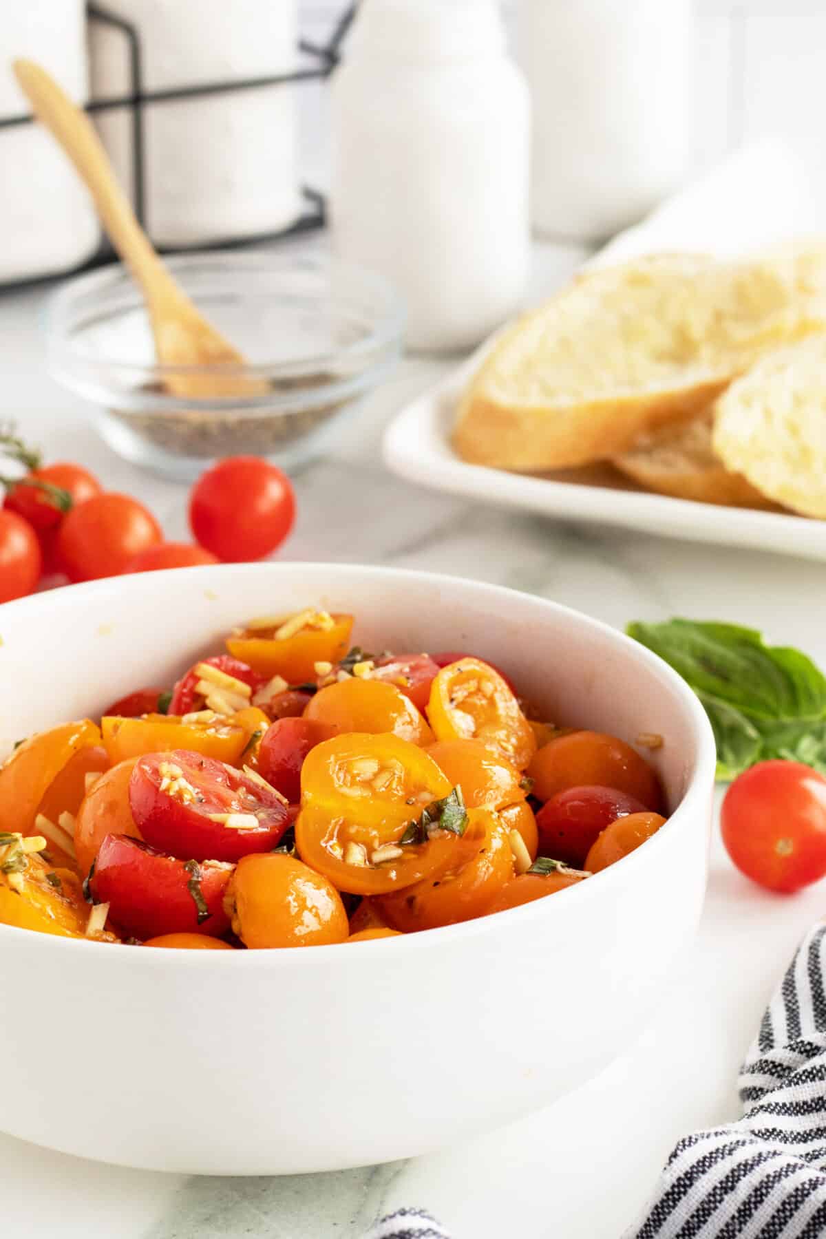 Bruschetta in a white bowl