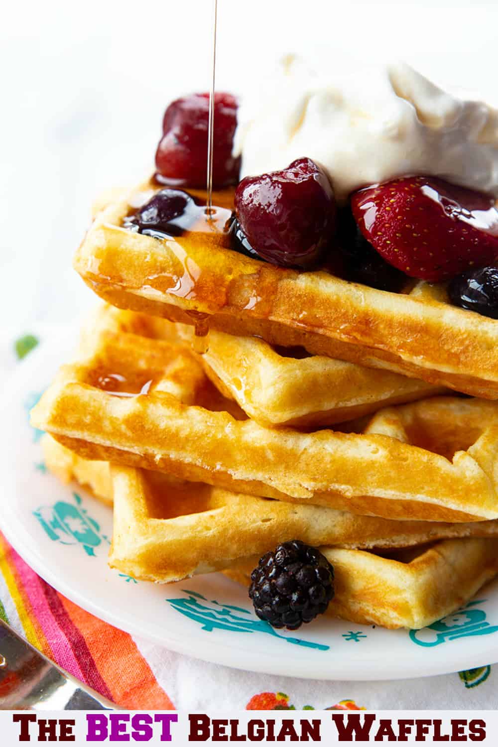 Nothing beats homemade Belgian waffles for breakfast, lunch OR even dinner! These crispy waffles are a family favorite that my own mom has been making since the 80's! #waffles #breakfast 