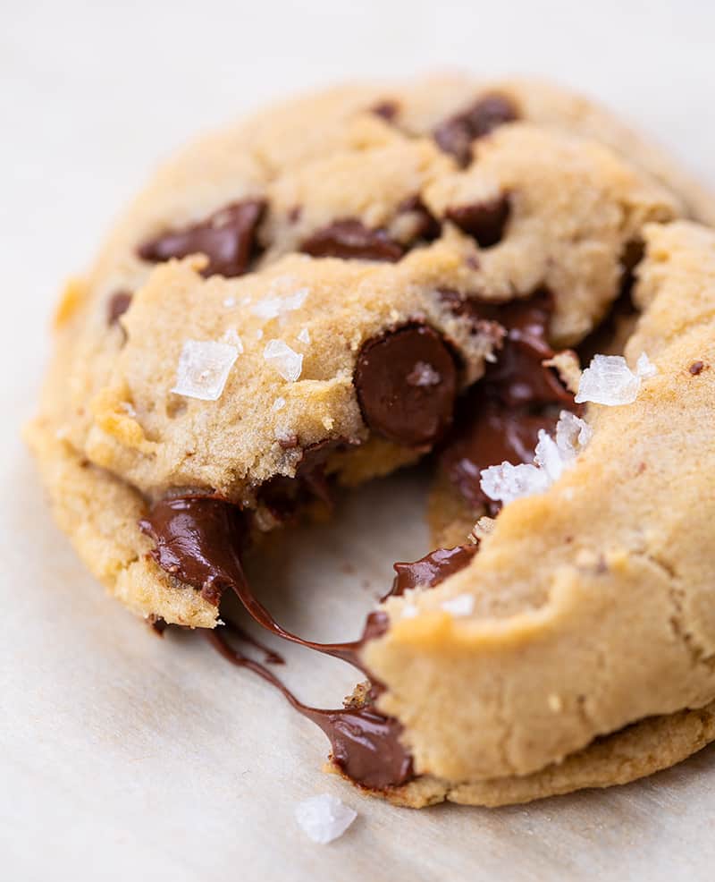close up of a brown butter chocolate chip cookie