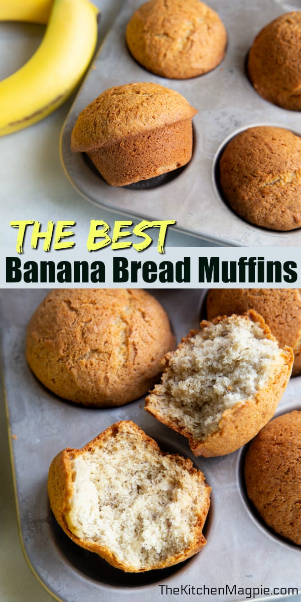 These easy and fast banana bread muffins are a delicious way to use up your ripe bananas! This recipe is so fast you can make them in the morning for breakfast before work or school. #muffins #bananas