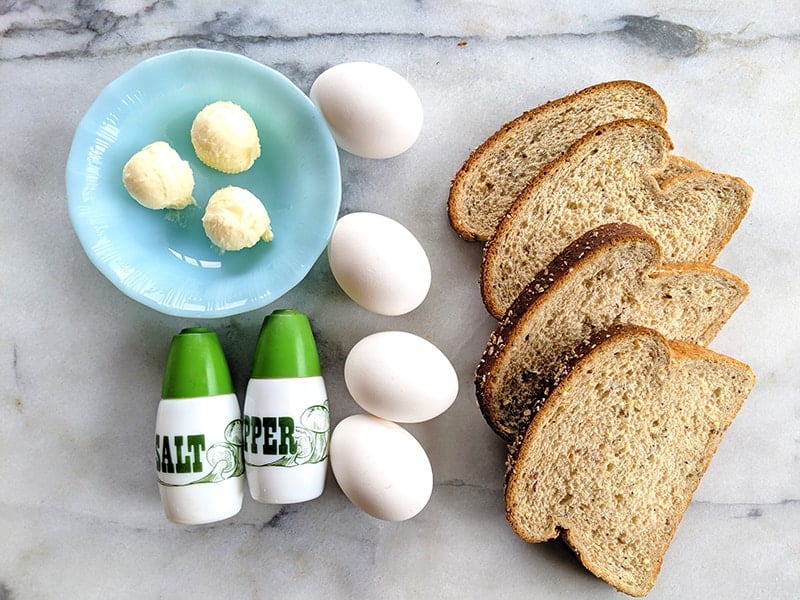 Eggs in a Basket ingredients in a marble background