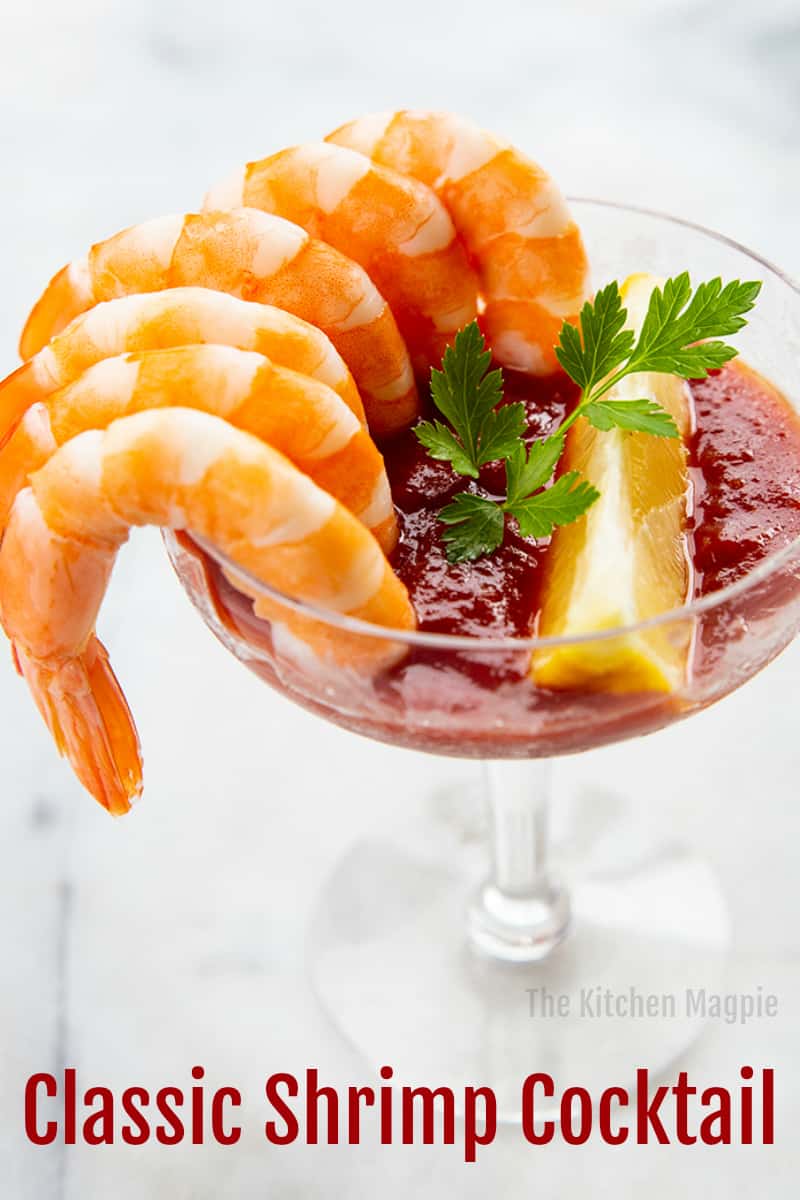 Cooked, cold shrimp served in a coupe or martini glass with homemade cocktail sauce is the perfect appetizer for every occasion! This Classic Shrimp Cocktail Recipe has been popular for decades for good reason! #shrimp #appetizer