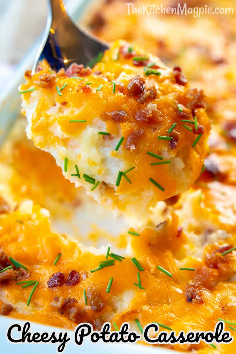 This cheesy potato casserole is comfort food at it's best! Simply put it together and bake in the oven for the perfect side dish! 