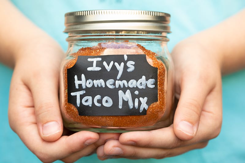 Homemade Taco Seasoning in small glass jar with lid