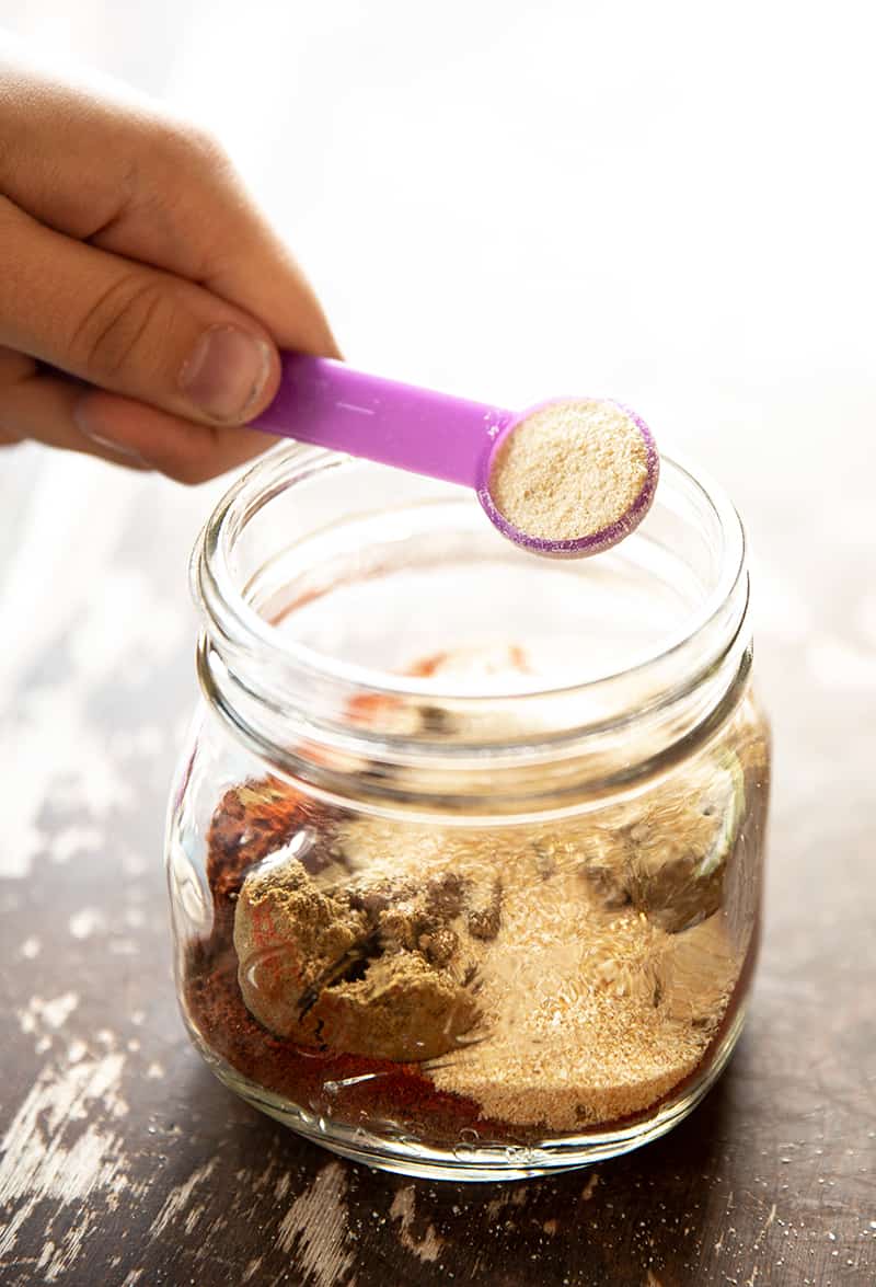 a teaspoonful of Taco Seasoning from a glass jar